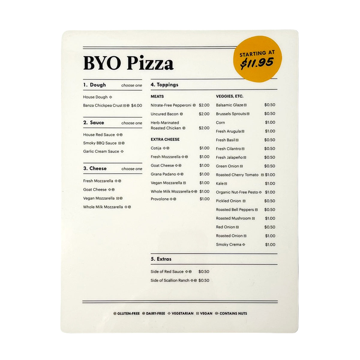 Modern Market BYO Pizza Menu