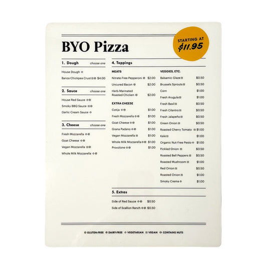 Modern Market BYO Pizza Menu