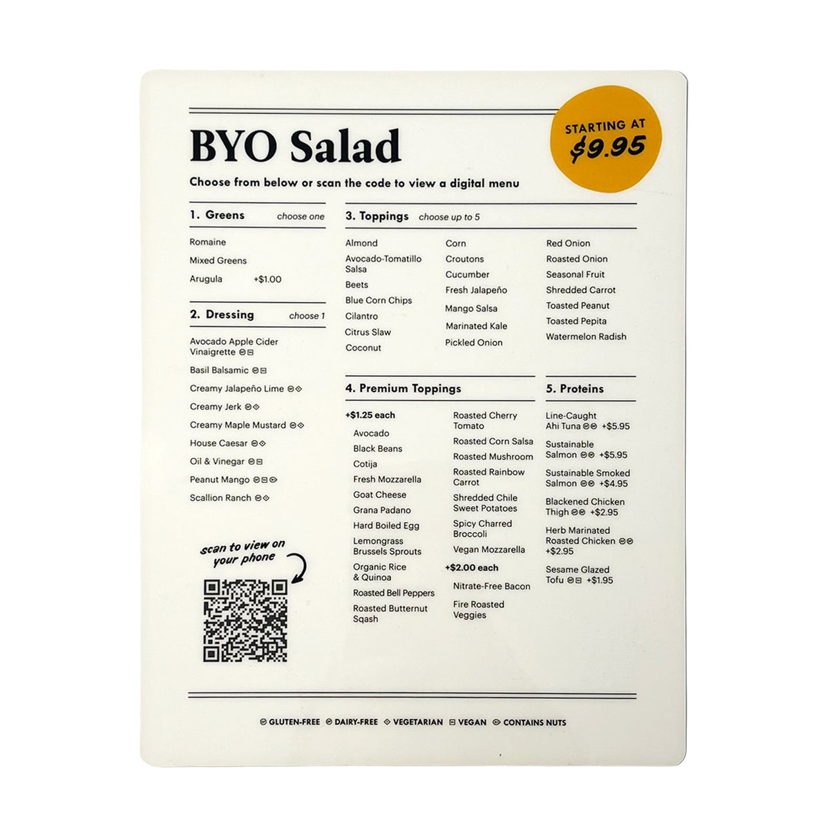 Modern Market BYO Salad Menu